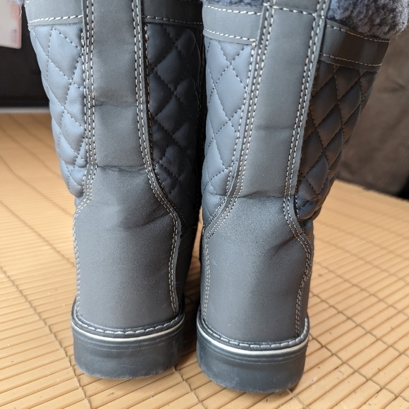 Polar Womens Lace Up Faux Fur lined and trim Mid Calf Waterproof Grey Winter Boo - Picture 7 of 9